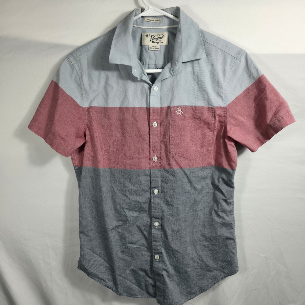 Original Penguin Mens Heritage Slim Fit Colorblock Short Sleeve Shirt OP3876 S